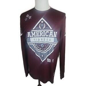 Buckle American Fighter Graphic Long Sleeve Athletic Top Maroon Men’s Sz XL